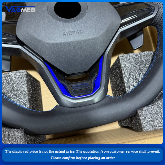 For VW Golf 8 MK8 custom leather Perforated leather with button and blue paddle steeringwheel with blue R With driving mode button