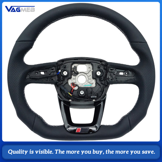 A Perforated leather Sports steering wheel for Audi Q5 FY Q7 4M Q8 S RS LOGO multifunctional steering wheel With Heated