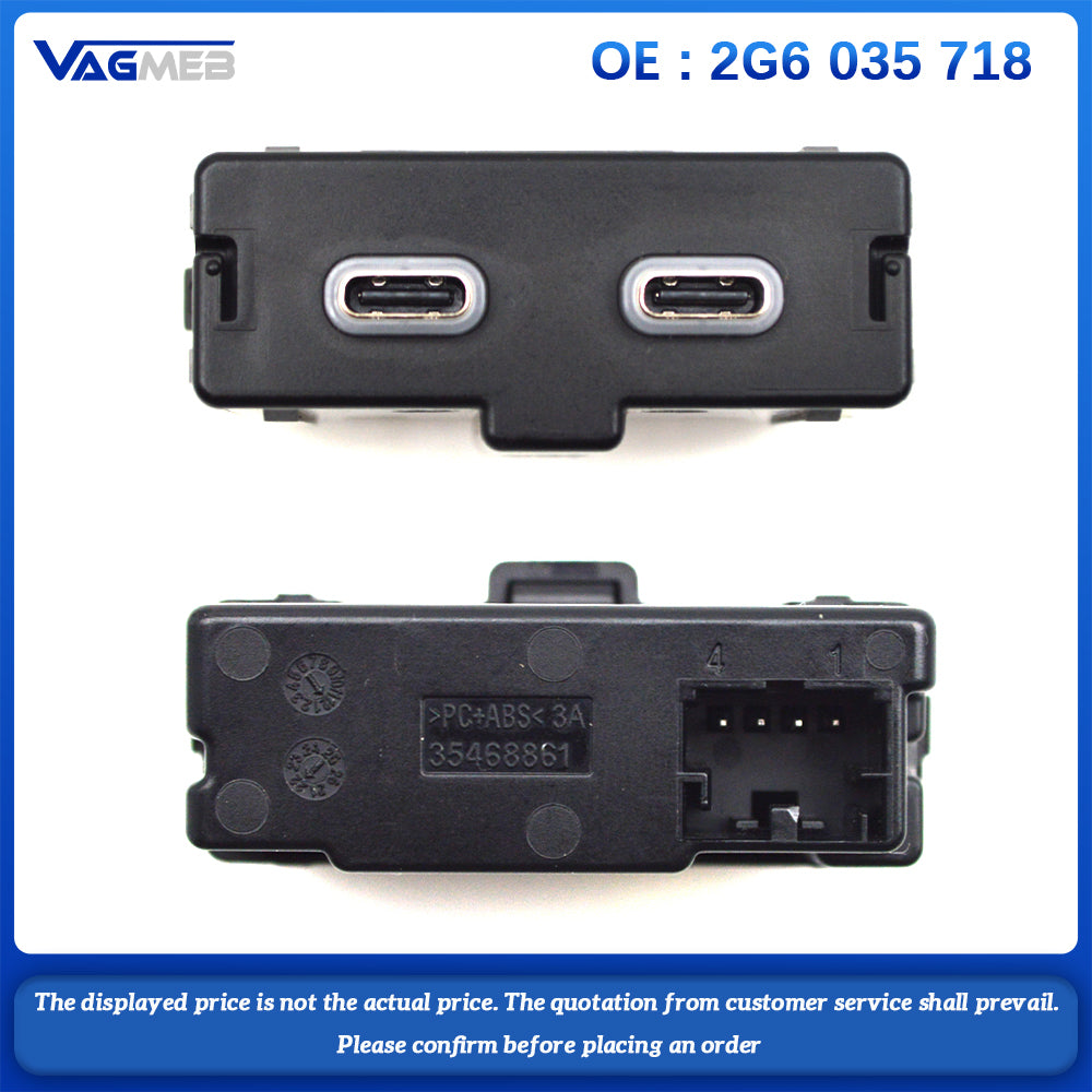 2G6 035 718 Double Type-C Charging Port for ID3 Golf T-Roc POLO Superb Rear Seat