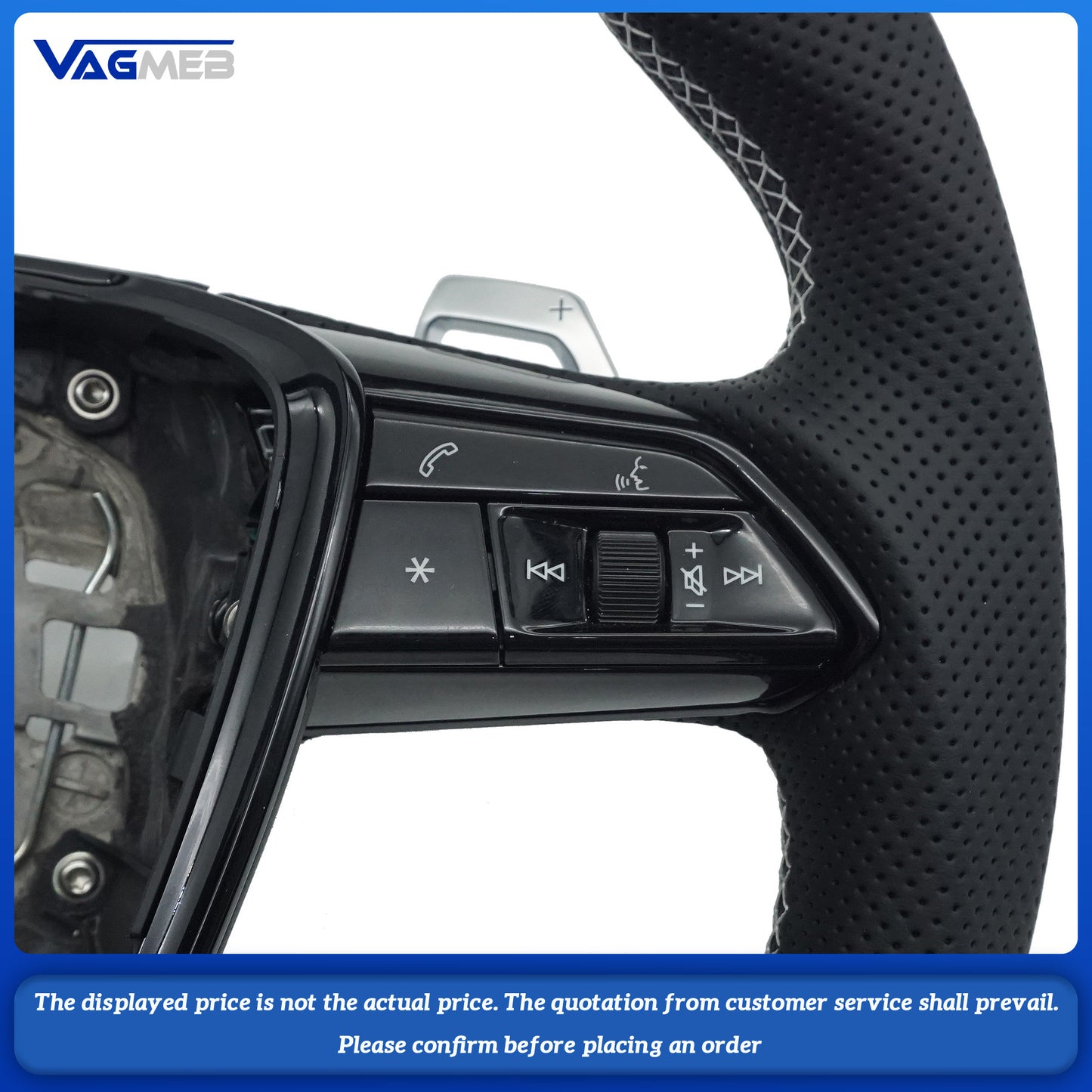 For Audi A6 C8 carbon fiber genuine leather gray stitching multifunctional steering wheel with heating, Car Accessories