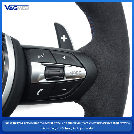 Leather black wire steering wheel with Light blue 12 o'clock emblem For BMW M M3 M5 F10 F11 F13 F15 F20 F21 F22 F25 F01 F02 F03 F30 F31