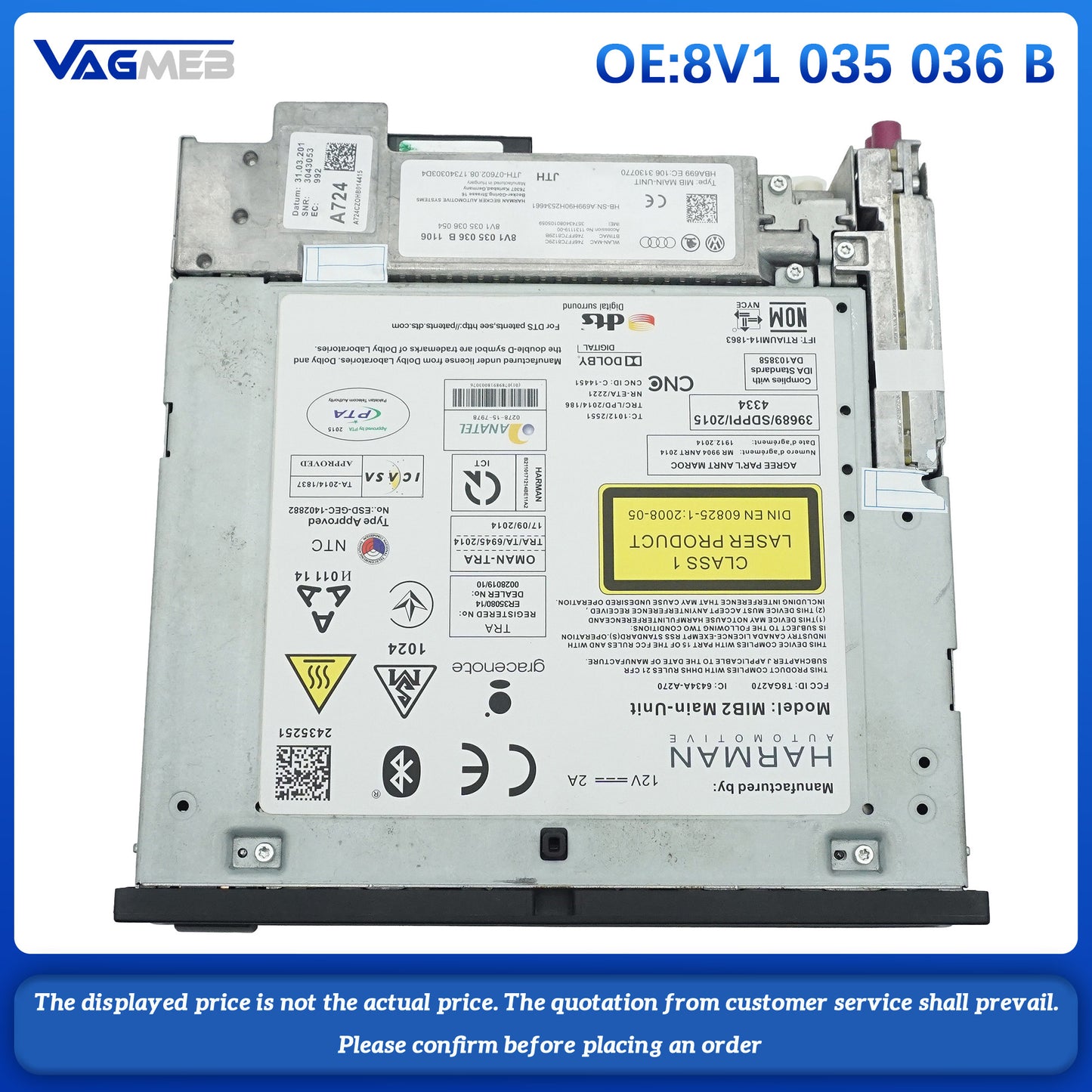 For Harman radio MAIN RADIO For Audi A3 S3 8V1 035 036 B
