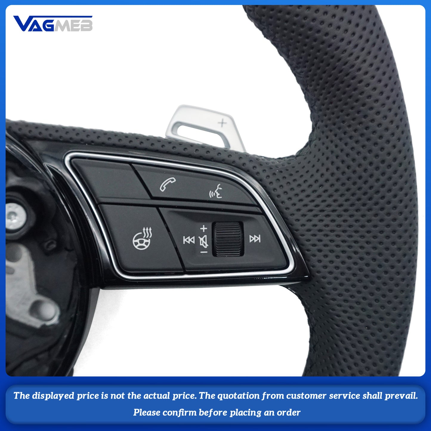 Half perforated leather flat bottomed sports steering wheel with heating,For Audi A4 B9 A3 A5 RS3 RS4 RS5