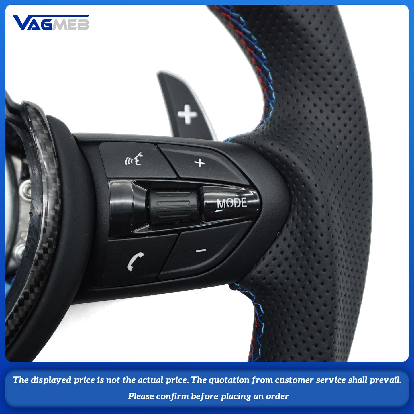 For BMW thongs with semi perforated tricolor lines and bright carbon frame steering wheel without airbags (three series)