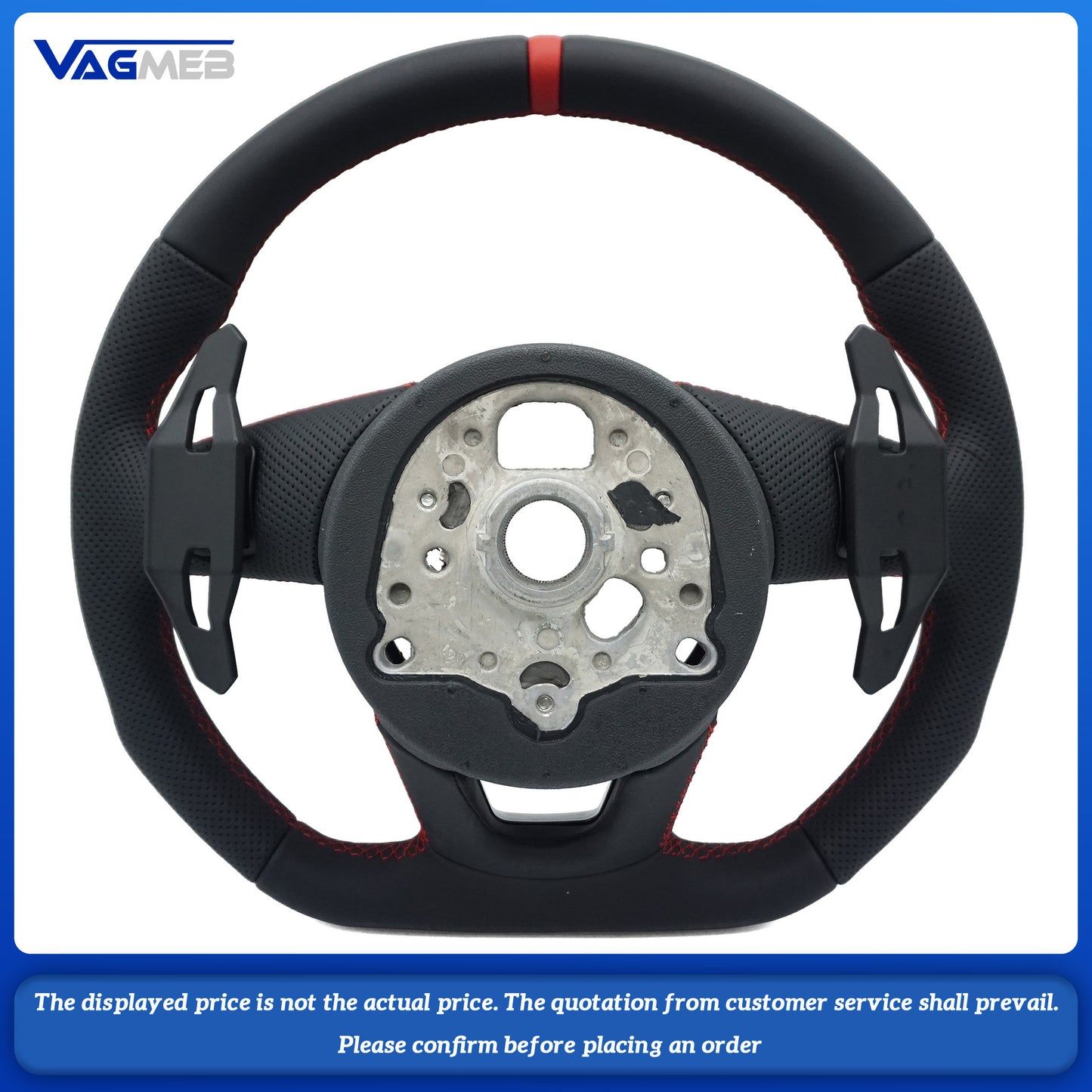 For Audi S LOGO A4B9, semi-perforated red line, red centering mark, button and paddle steering wheel