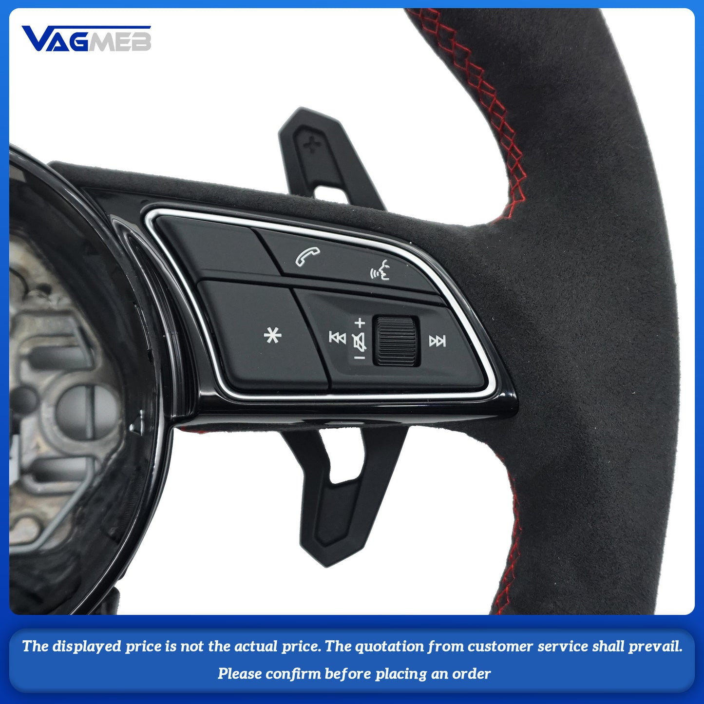 For Audi S LOGO A3 carbon fiber LED semi-suede red red steering wheel with key paddles