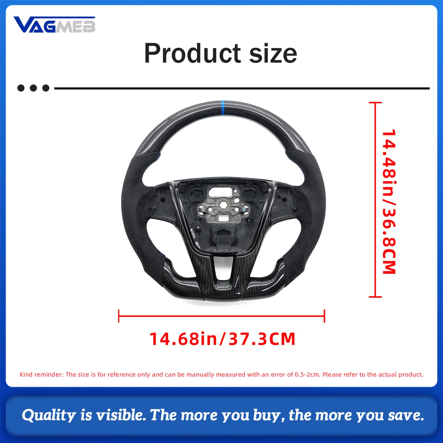 Glossy Real Carbon Fiber Steering For Volvo S60 XC70 V60 S80 V40 XC60 Blue stitching blue Marker Customized