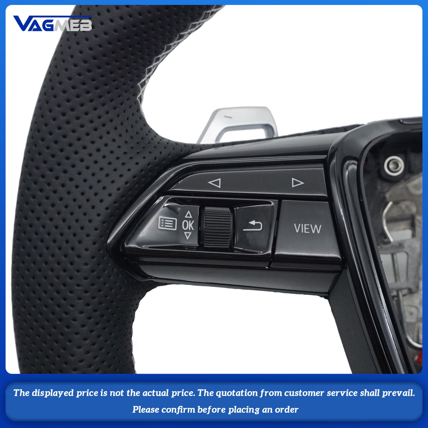 For Audi A6 C8 carbon fiber genuine leather gray stitching multifunctional steering wheel with heating, Car Accessories