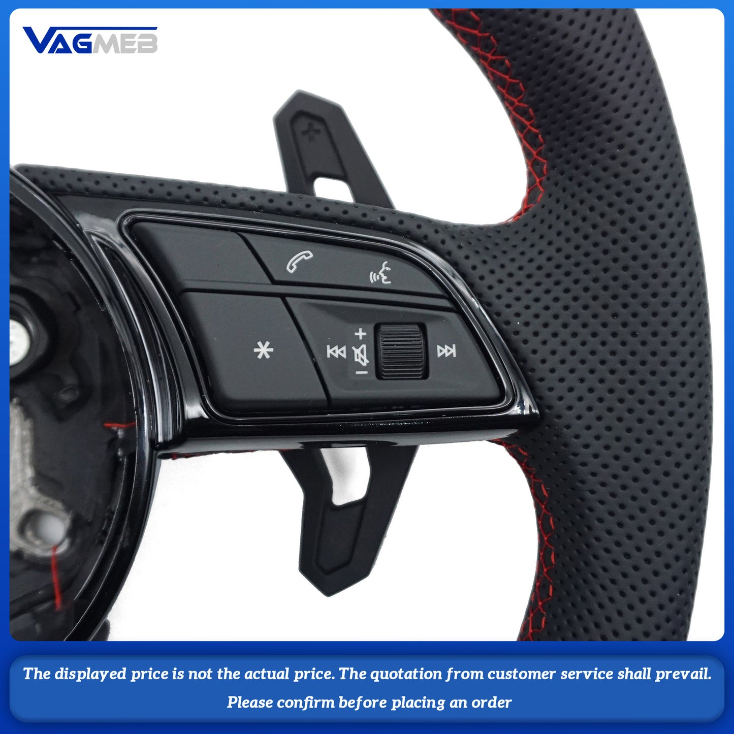 For Audi S LOGO A4B9, semi-perforated red line, red centering mark, button and paddle steering wheel