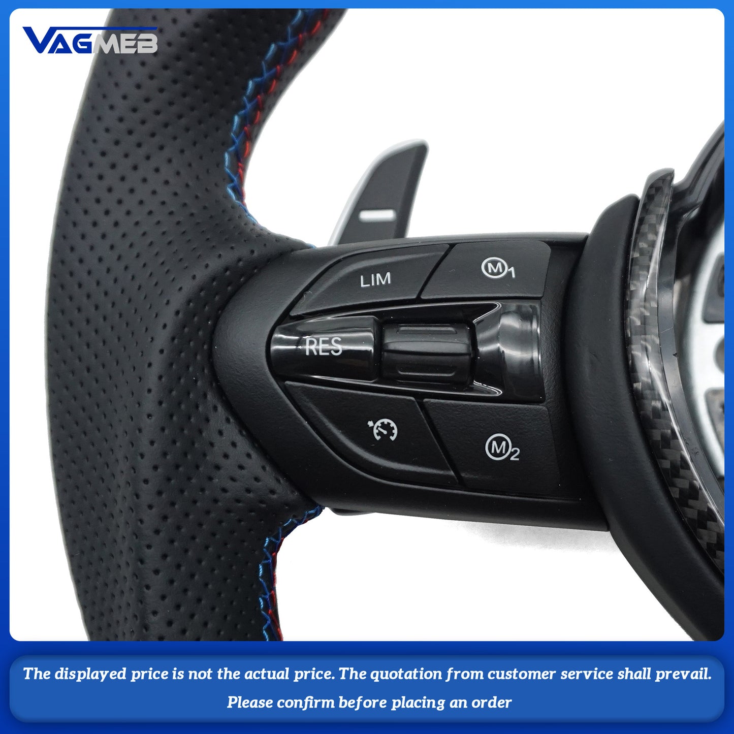 For BMW thongs with semi perforated tricolor lines and bright carbon frame steering wheel without airbags (three series)