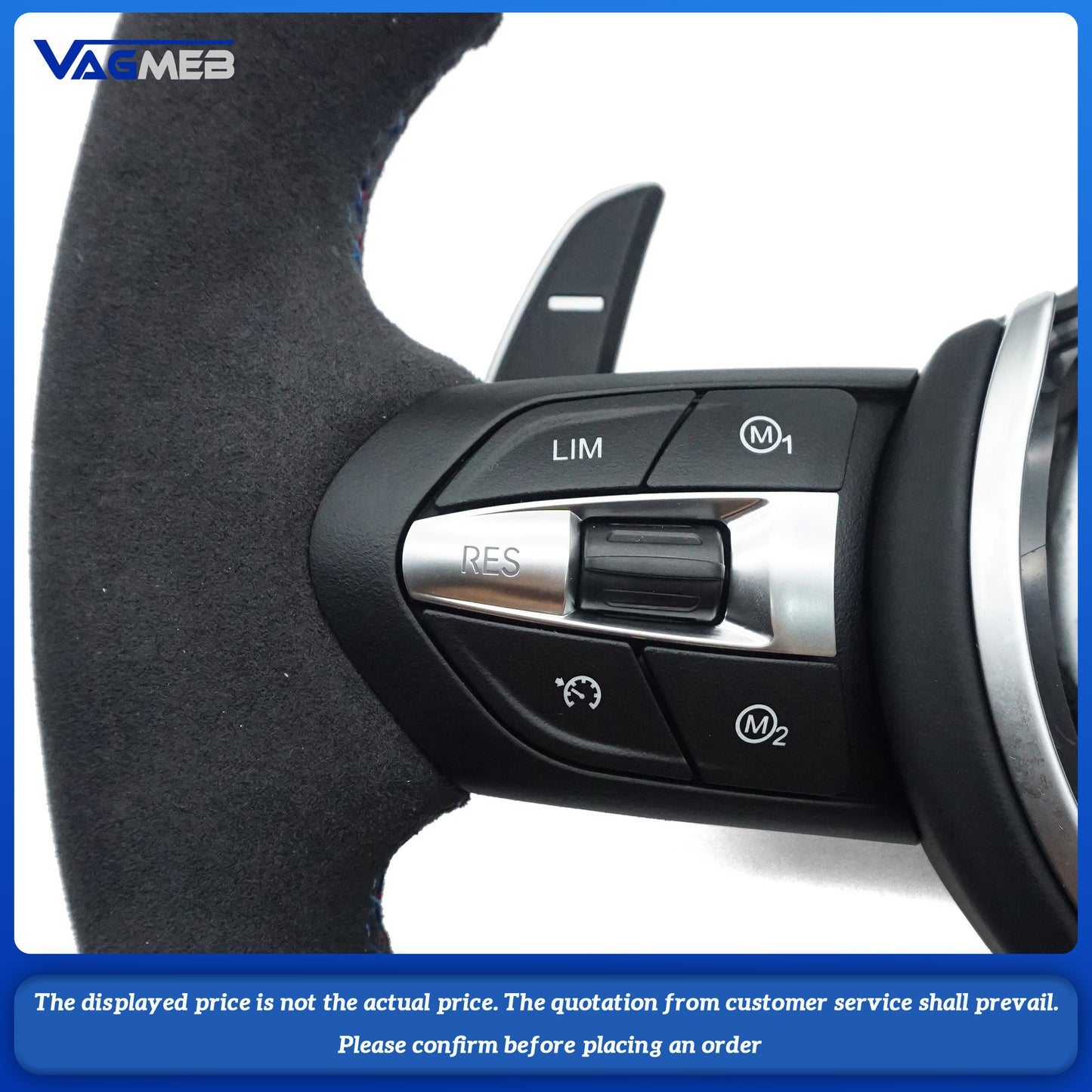 Leather black wire steering wheel with Light blue 12 o'clock emblem For BMW M M3 M5 F10 F11 F13 F15 F20 F21 F22 F25 F01 F02 F03 F30 F31