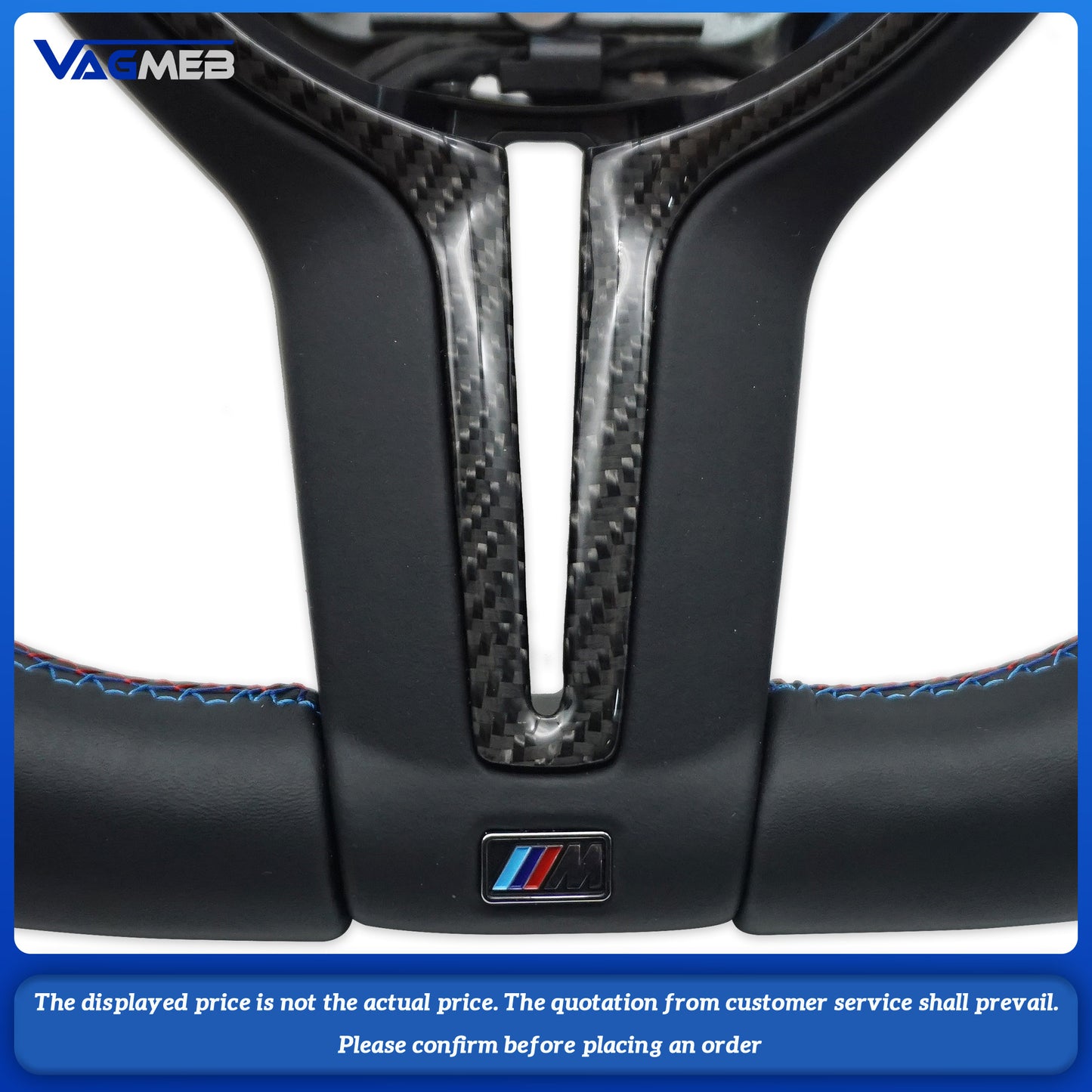 For BMW thongs with semi perforated tricolor lines and bright carbon frame steering wheel without airbags (three series)