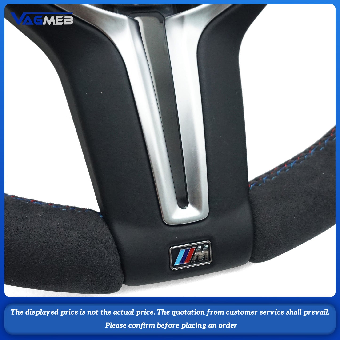 Leather black wire steering wheel with Light blue 12 o'clock emblem For BMW M M3 M5 F10 F11 F13 F15 F20 F21 F22 F25 F01 F02 F03 F30 F31