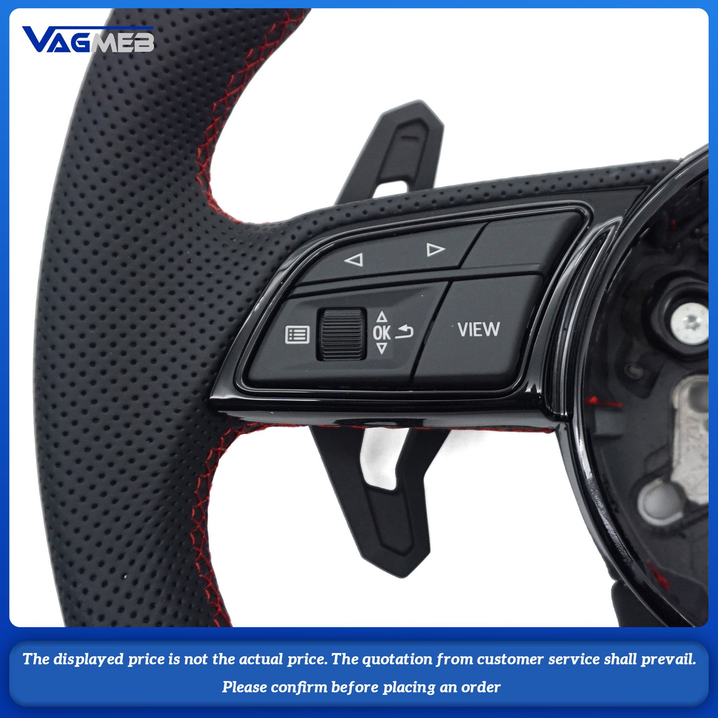 For Audi S LOGO A4B9, semi-perforated red line, red centering mark, button and paddle steering wheel