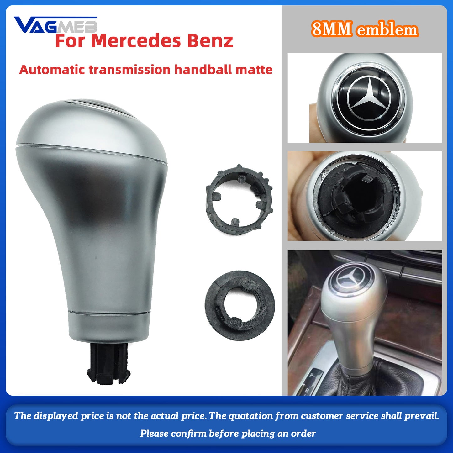 Automatic Gear Shift Knob Silver Plating Handball For Mercedes Benz W204 W211 C180 C200 Auto Accessories Small hole 8mm