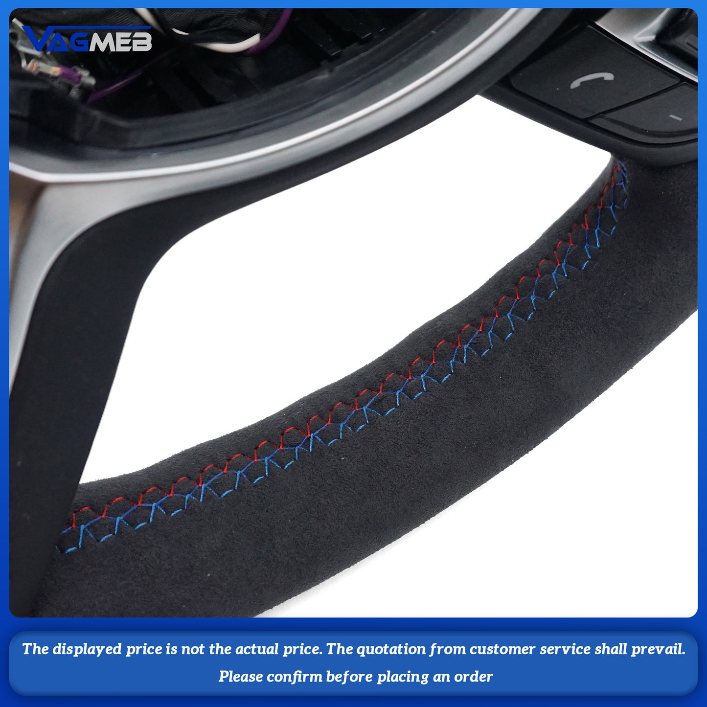 Leather black wire steering wheel with Light blue 12 o'clock emblem For BMW M M3 M5 F10 F11 F13 F15 F20 F21 F22 F25 F01 F02 F03 F30 F31