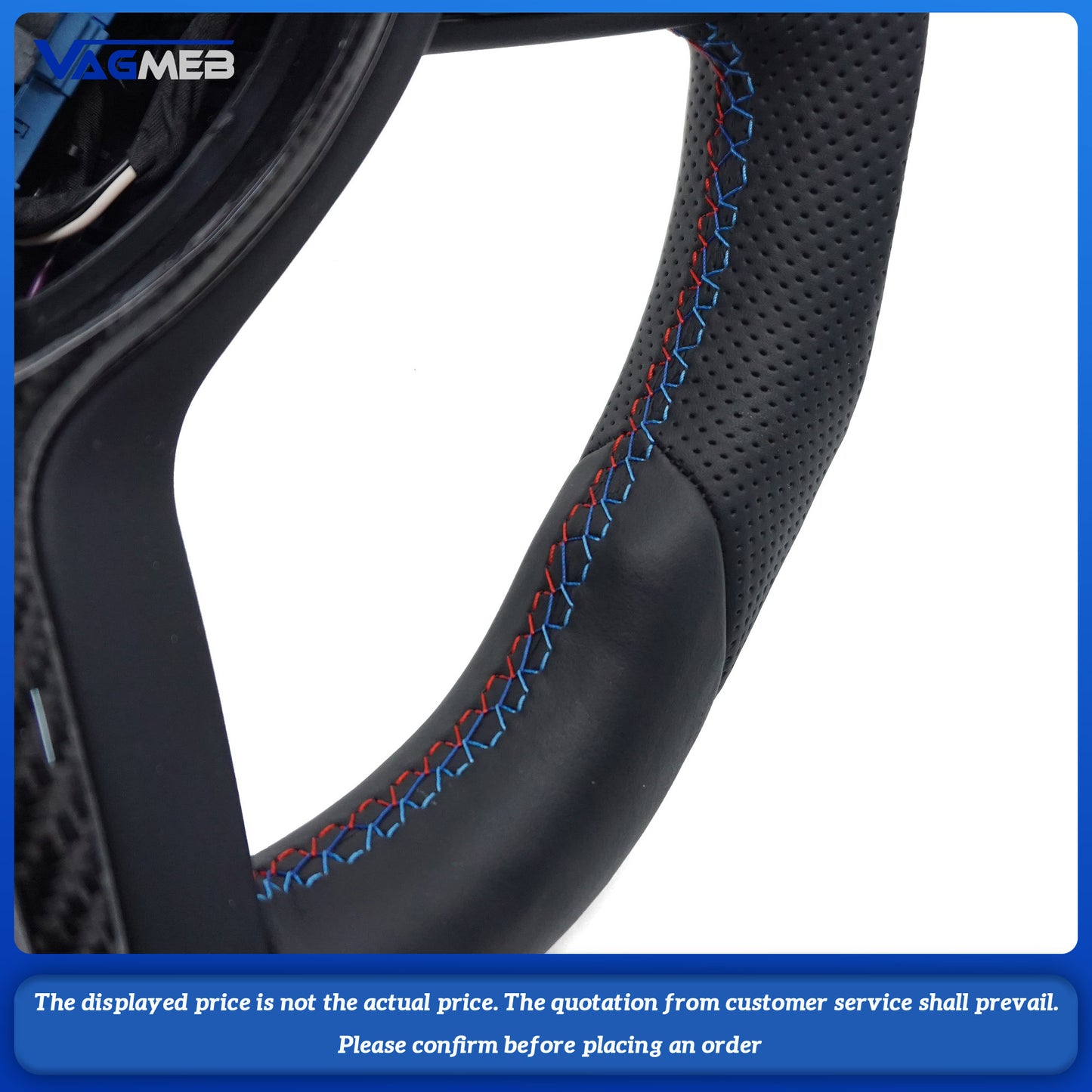 For BMW thongs with semi perforated tricolor lines and bright carbon frame steering wheel without airbags (three series)