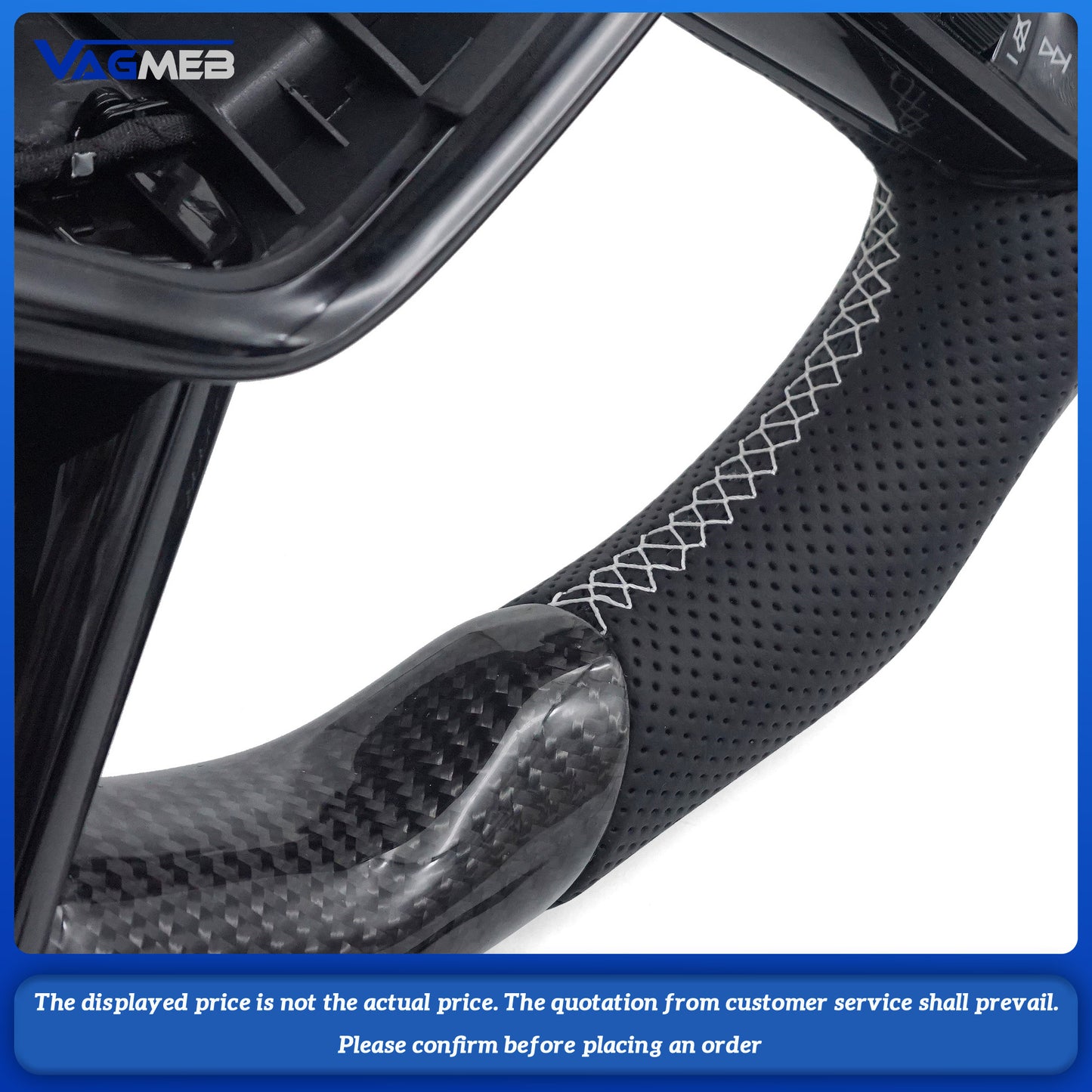 For Audi A6 C8 carbon fiber genuine leather gray stitching multifunctional steering wheel with heating, Car Accessories