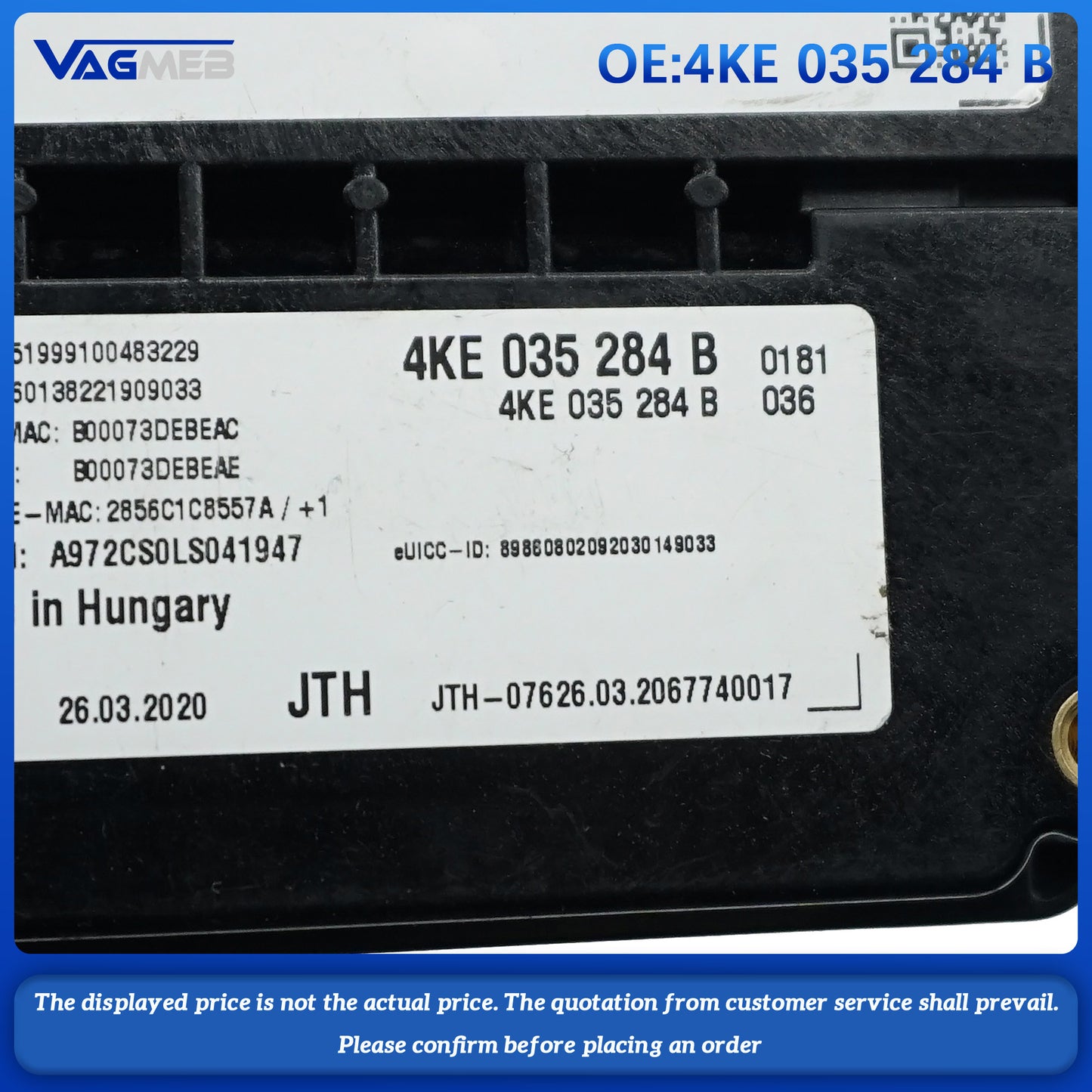 For Audi Q5FY A4 A5 S4 S5 A6L Q8 e-tron 4KE 035 284B
