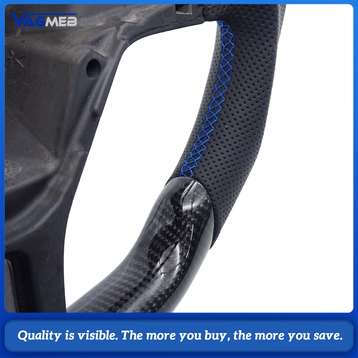For VW Golf MK7 MK7.5 carbon fiber perforated steering wheel with blue return and blue stitching