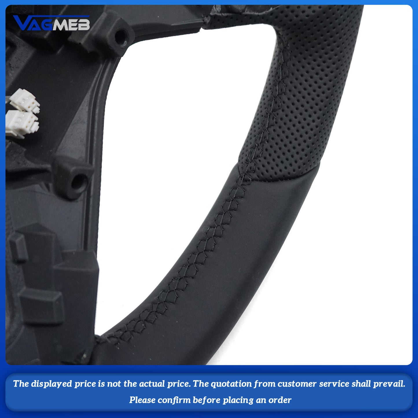 For VW Golf 8 black wire semi perforated steering wheel, heated paddle wheel, bottom with black leather return logo