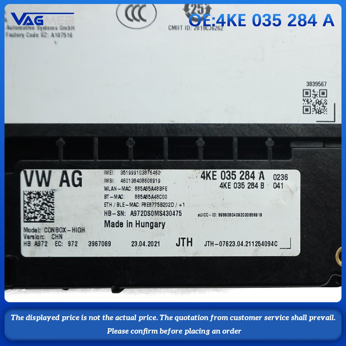 For Audi Q5FY A4 A5 S4 S5 A6L Q8 e-tron 4KE 035 284A