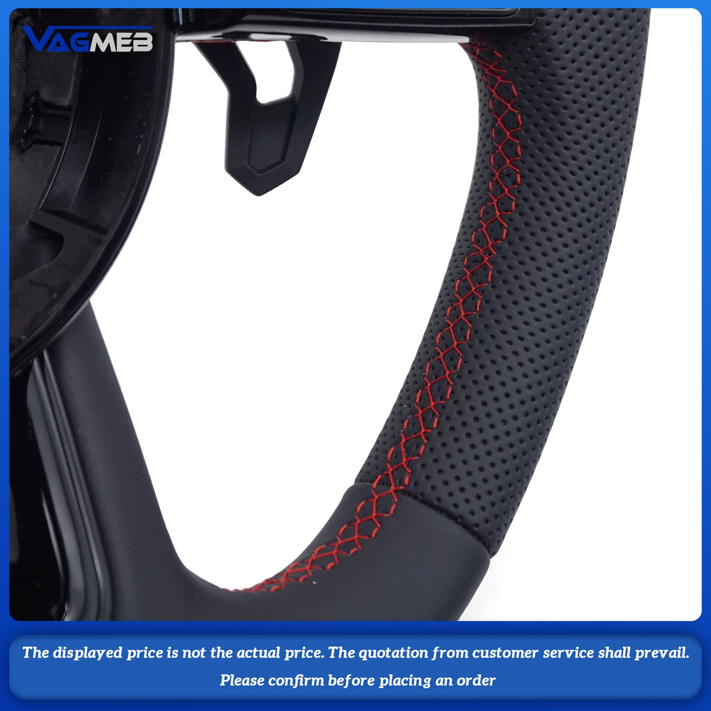 For Audi S LOGO A4B9, semi-perforated red line, red centering mark, button and paddle steering wheel