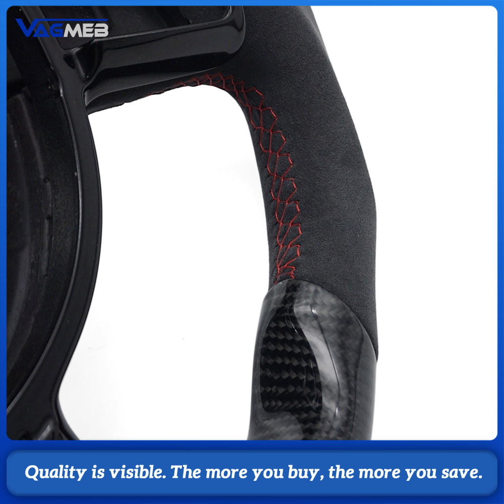 Car Carbon Fiber Half Suede Steering Wheel Red Stitching Red Center Marker Racing Steering Wheel For Old Audi R8