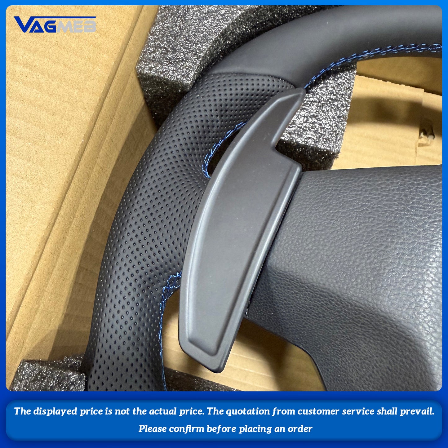 For VW Golf 8 MK8 custom leather Perforated leather with button and blue paddle steeringwheel with blue R With driving mode button