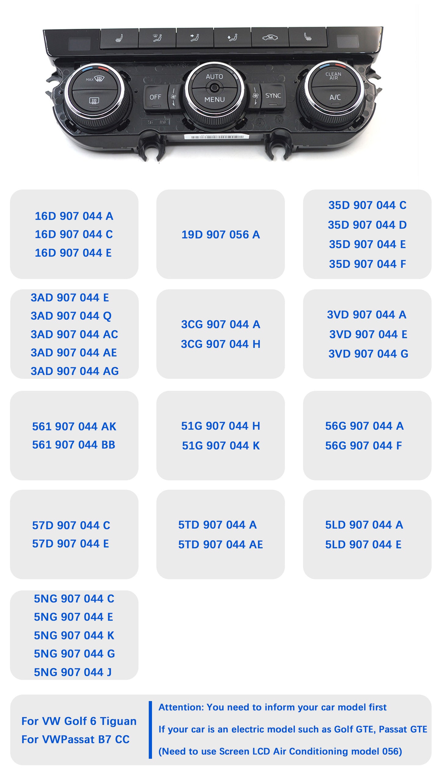 For VW Golf 6 Tiguan Passat B7 CC 35D 907 044 C/D/E/F 3AD 907 044 E/Q/AC/AE/AG