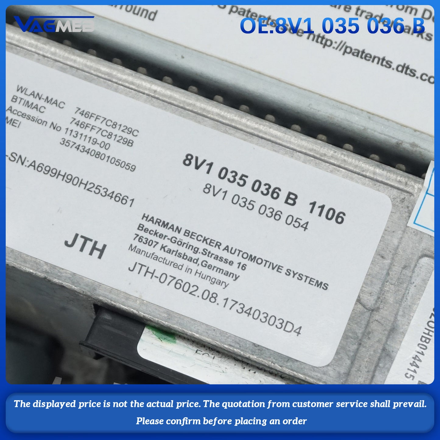 For Harman radio MAIN RADIO For Audi A3 S3 8V1 035 036 B
