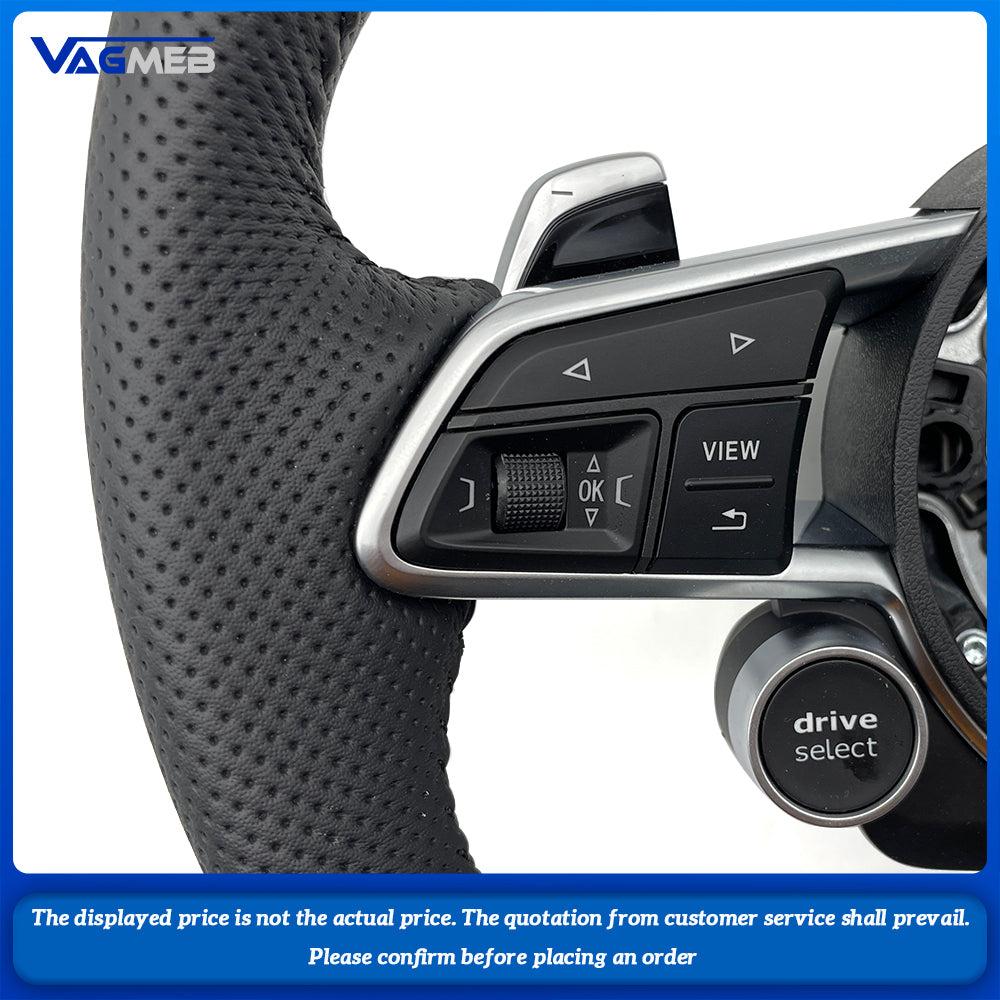 For Audi S Logo R8 RS RS3 RS7 A3 A4 A5 A7 Q7 Black Stitching Perforated Leather Multifunctional Seering Wheel Assembly (1)