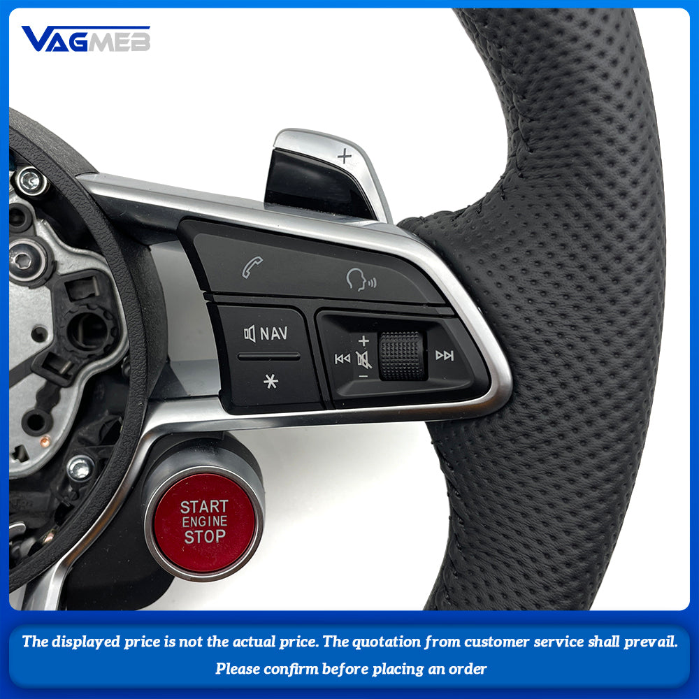 For Audi S Logo R8 RS RS3 RS7 A3 A4 A5 A7 Q7 Black Stitching Perforated Leather Multifunctional Seering Wheel Assembly (1)