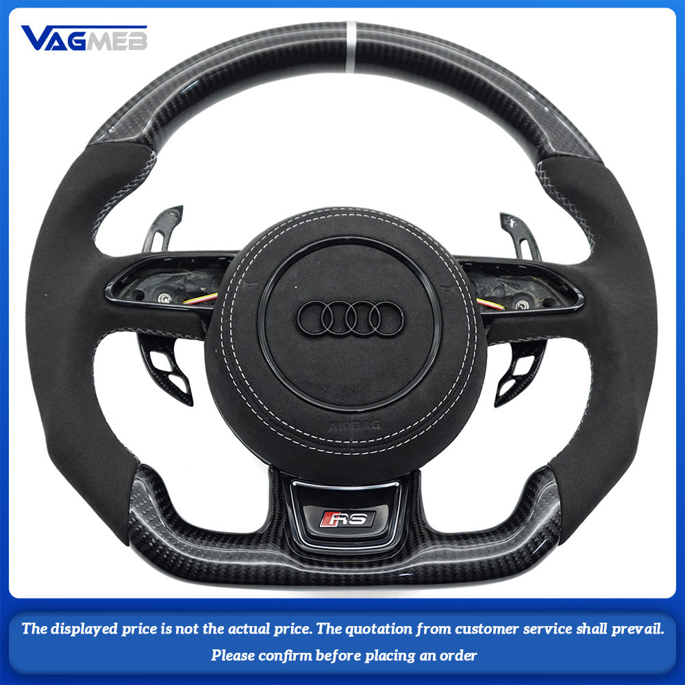 Carbon fiber Alcantara silver stitching sports flat bottomed steering wheel with paddle shifters, Car Accessories