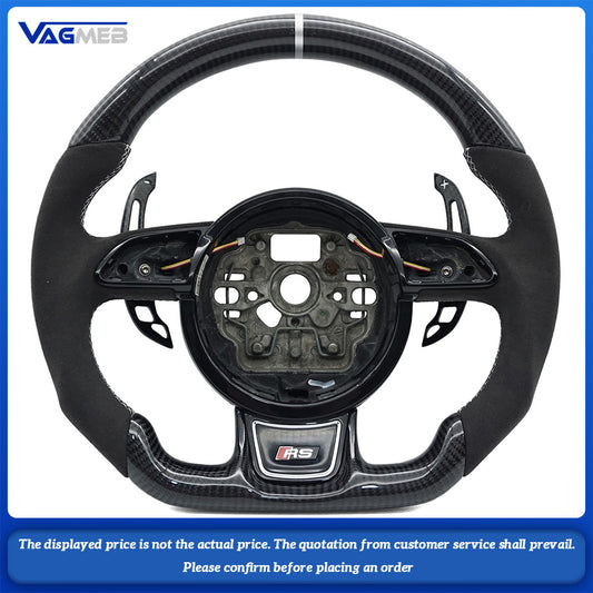 Carbon fiber Alcantara silver stitching sports flat bottomed steering wheel with paddle shifters, Car Accessories
