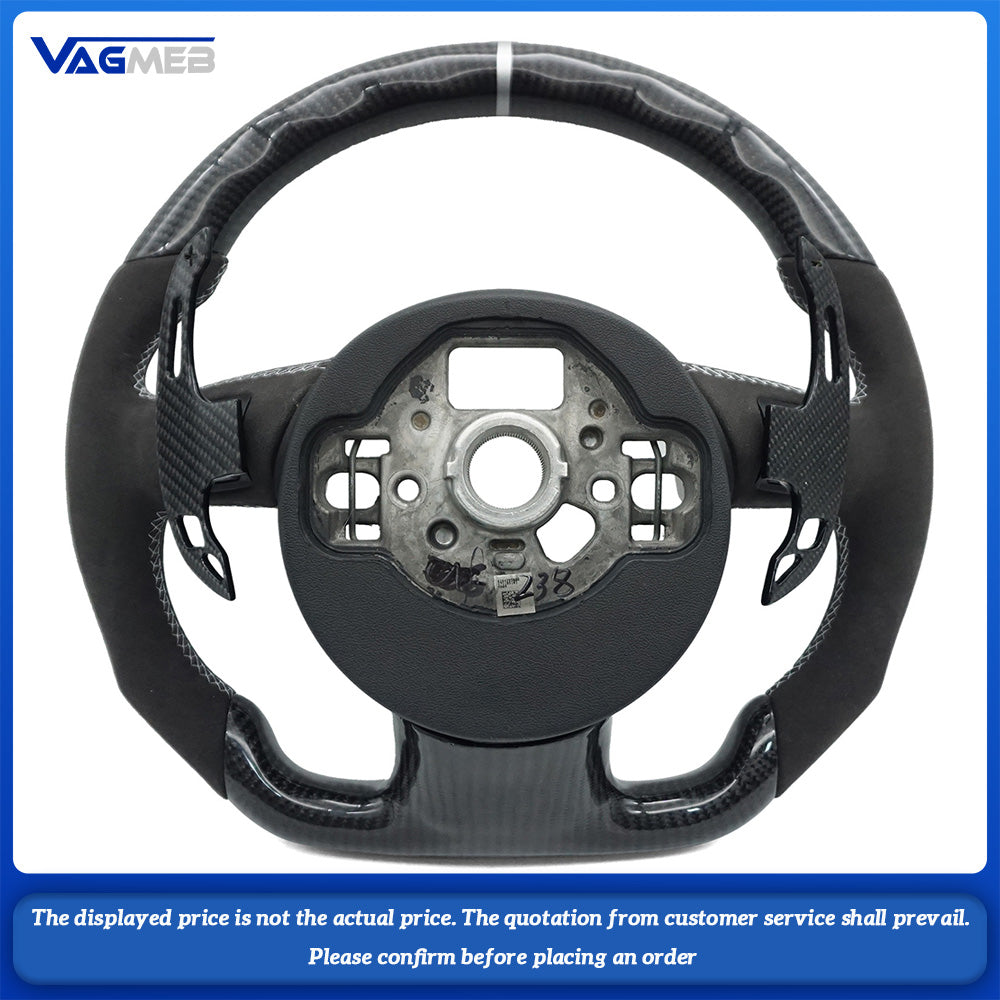 Carbon fiber Alcantara silver stitching sports flat bottomed steering wheel with paddle shifters, Car Accessories