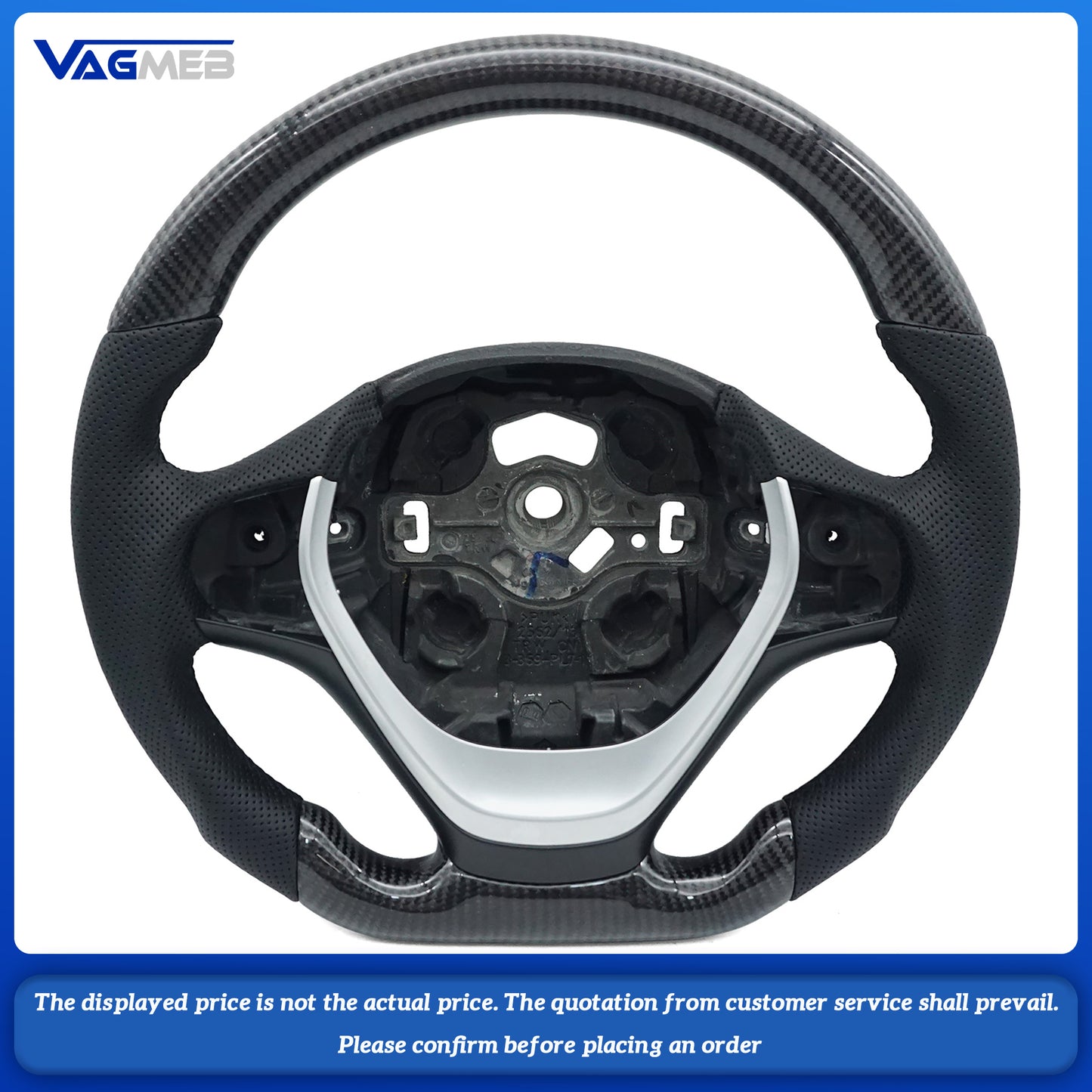 Carbon fiber leather black stitching flat bottomed steering whee