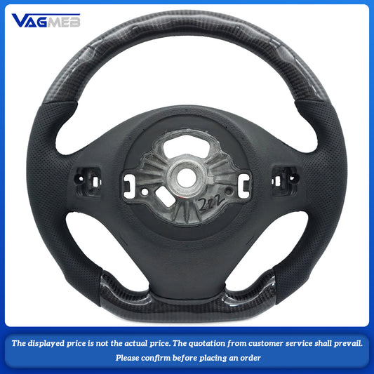Carbon fiber leather black stitching flat bottomed steering whee