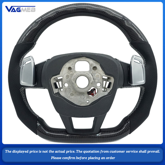 Carbon fiber Alcantara white stitching sports flat bottomed steering wheel with heating for Audi A6 C8, Car Accessories