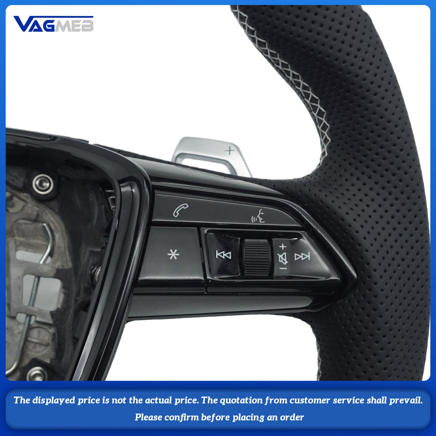 Carbon fiber Alcantara white stitching sports flat bottomed steering wheel with heating for Audi A6 C8, Car Accessories