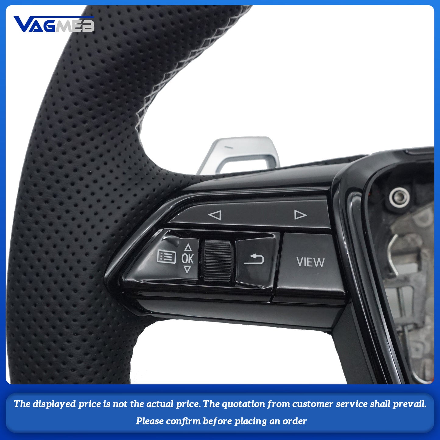 Carbon fiber Alcantara white stitching sports flat bottomed steering wheel with heating for Audi A6 C8, Car Accessories