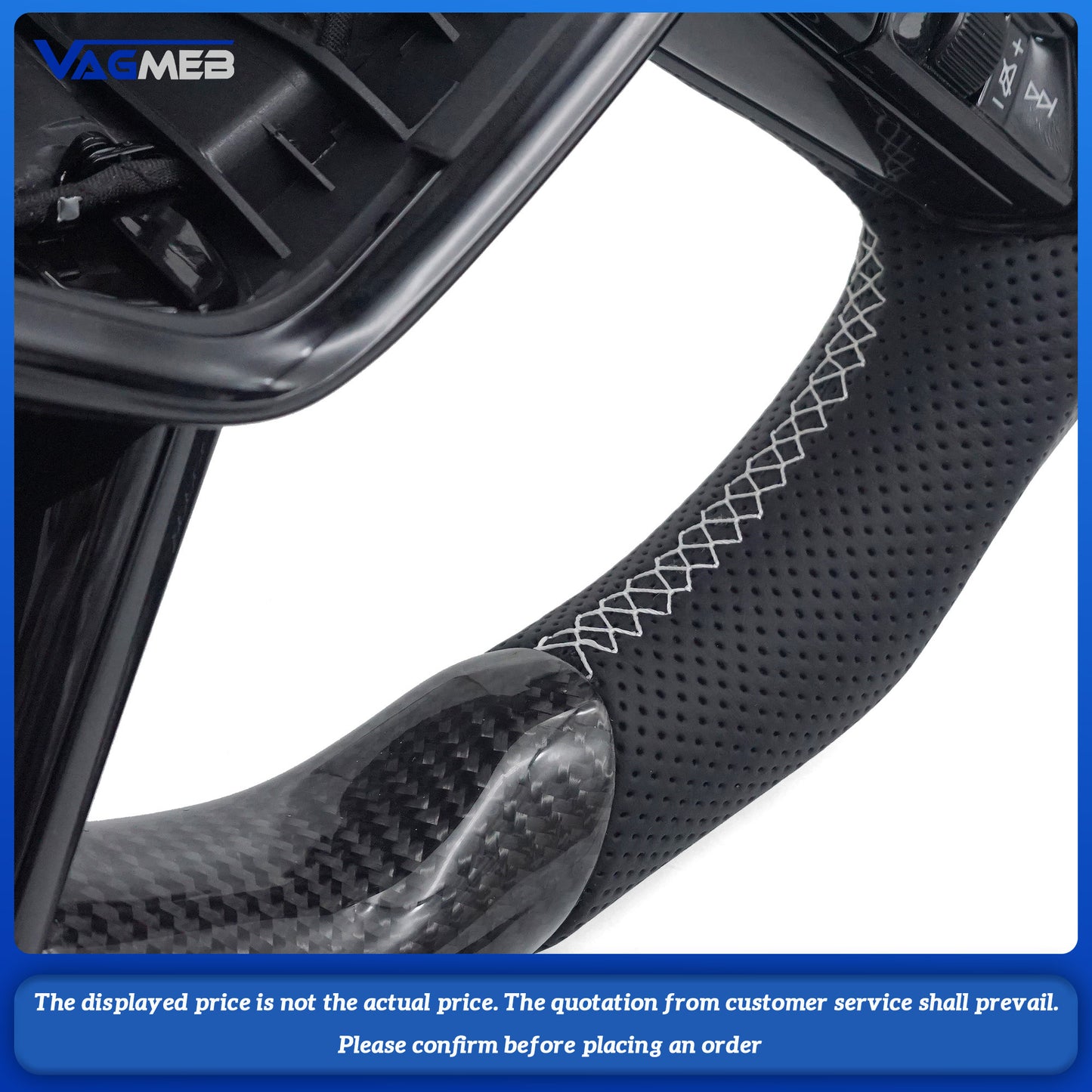 Carbon fiber Alcantara white stitching sports flat bottomed steering wheel with heating for Audi A6 C8, Car Accessories