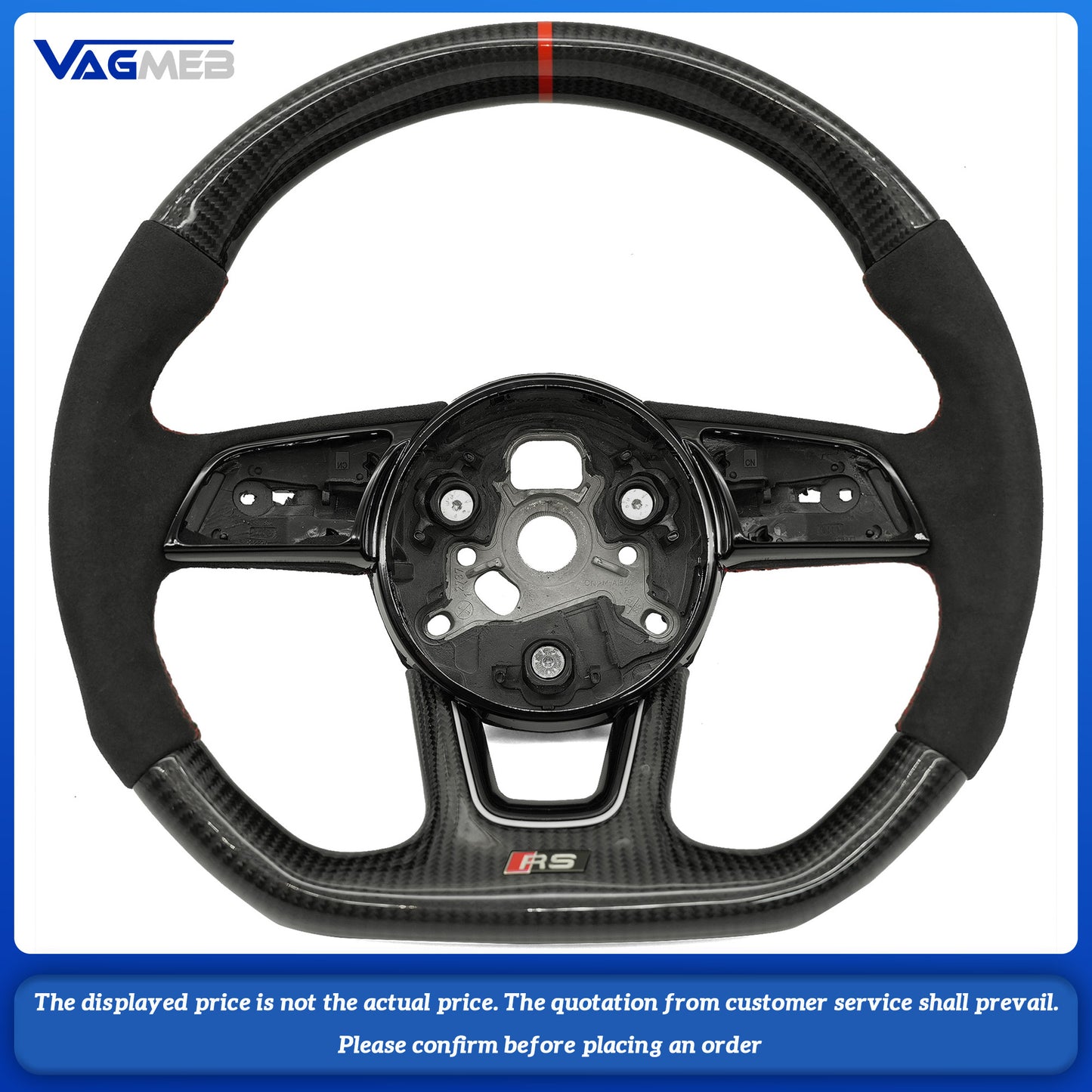 For Audi RS Logo A4B9 carbon fiber half-grain leather steering wheel with red center trim and red alignment mark