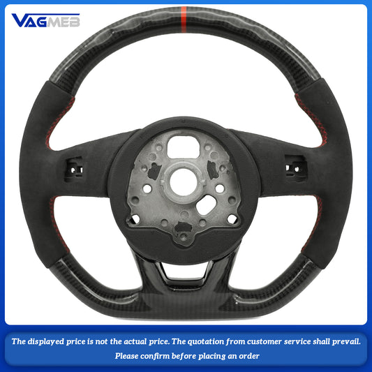 For Audi RS Logo A4B9 carbon fiber half-grain leather steering wheel with red center trim and red alignment mark