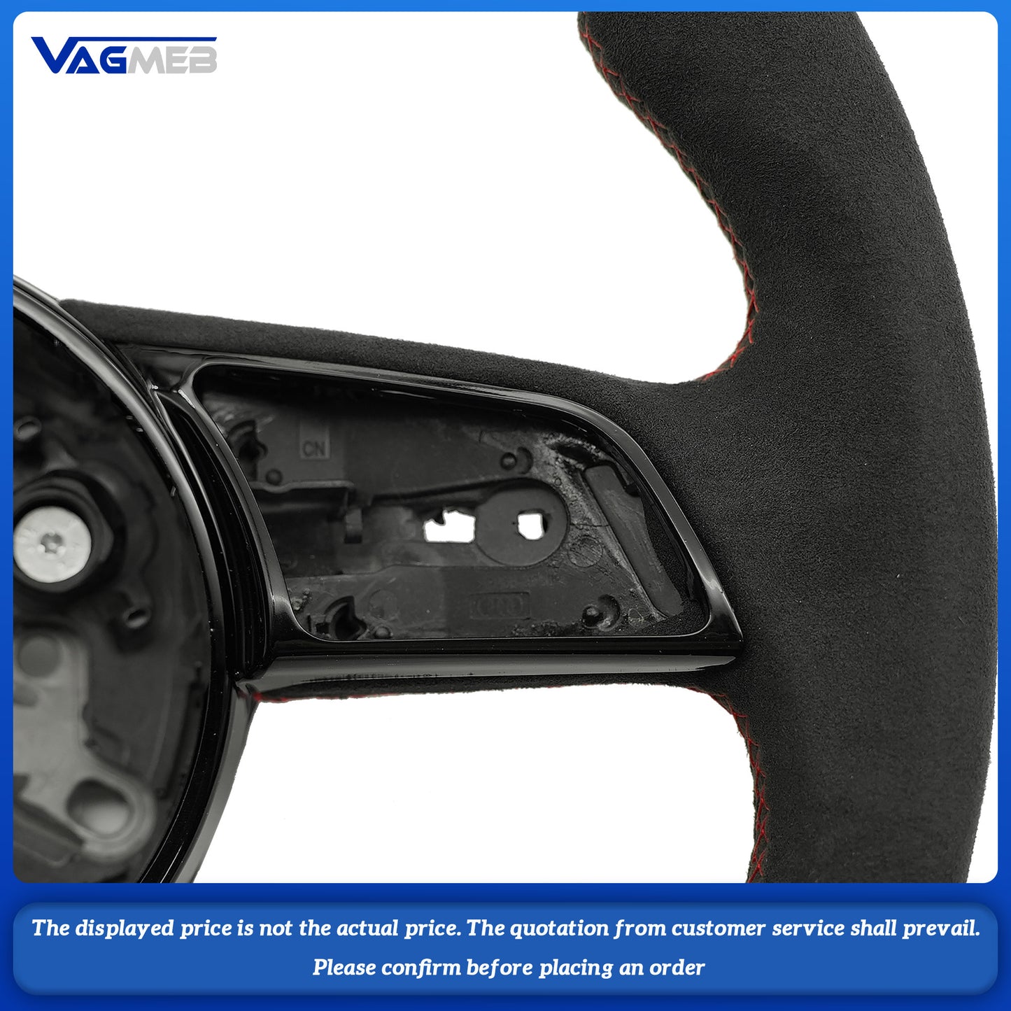 For Audi RS Logo A4B9 carbon fiber half-grain leather steering wheel with red center trim and red alignment mark