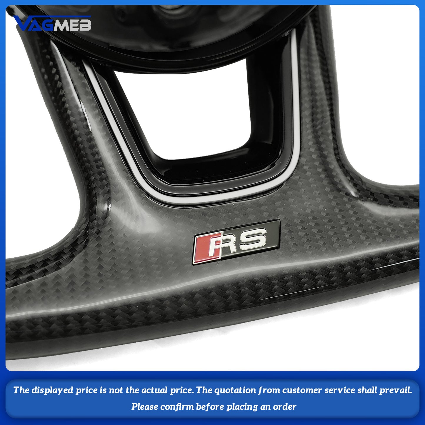 For Audi RS Logo A4B9 carbon fiber half-grain leather steering wheel with red center trim and red alignment mark