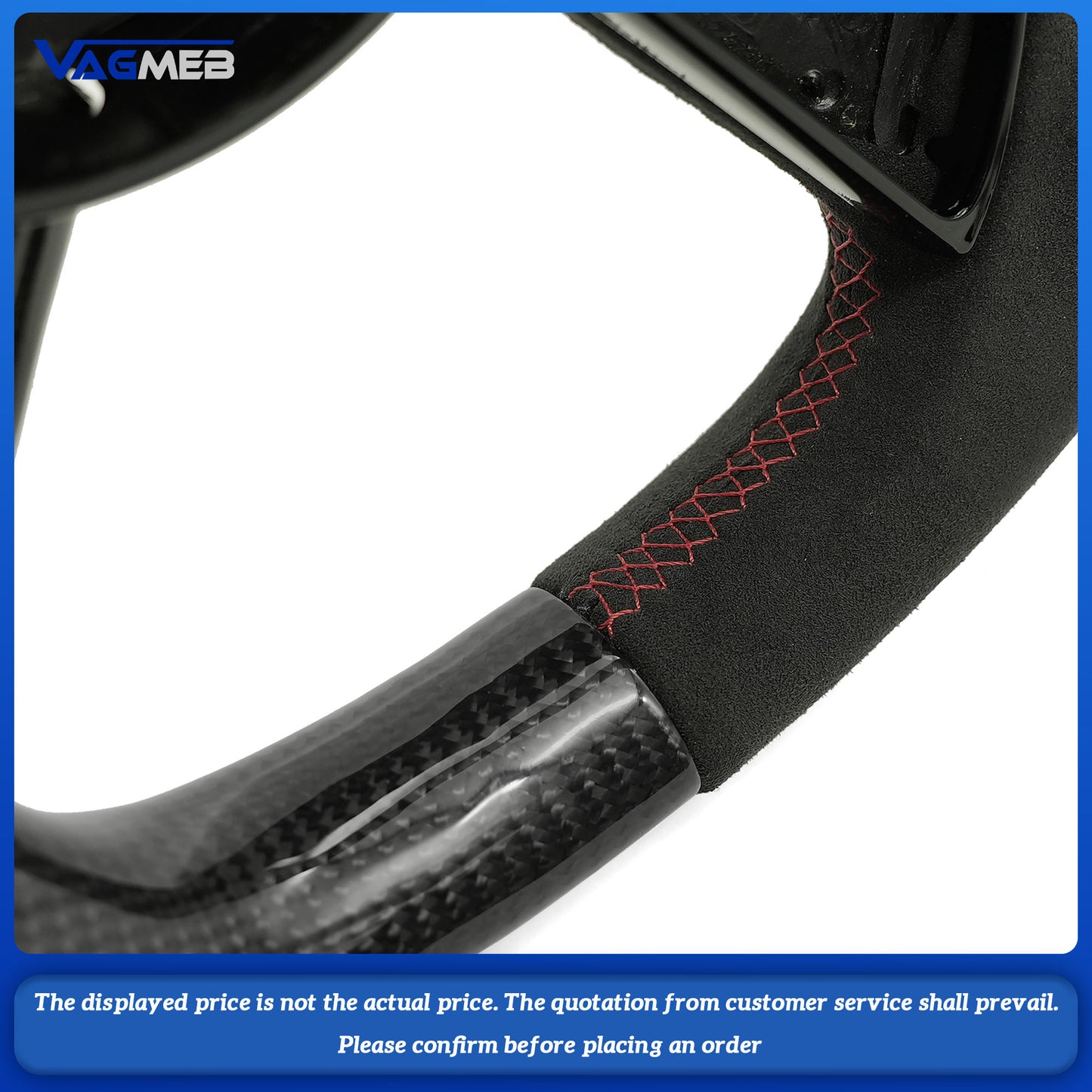 For Audi RS Logo A4B9 carbon fiber half-grain leather steering wheel with red center trim and red alignment mark