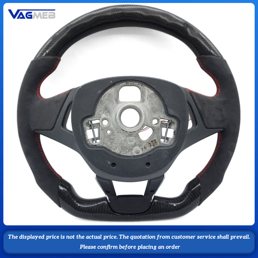 For Skoda Octavia carbon fiber semi-suede red steering wheel