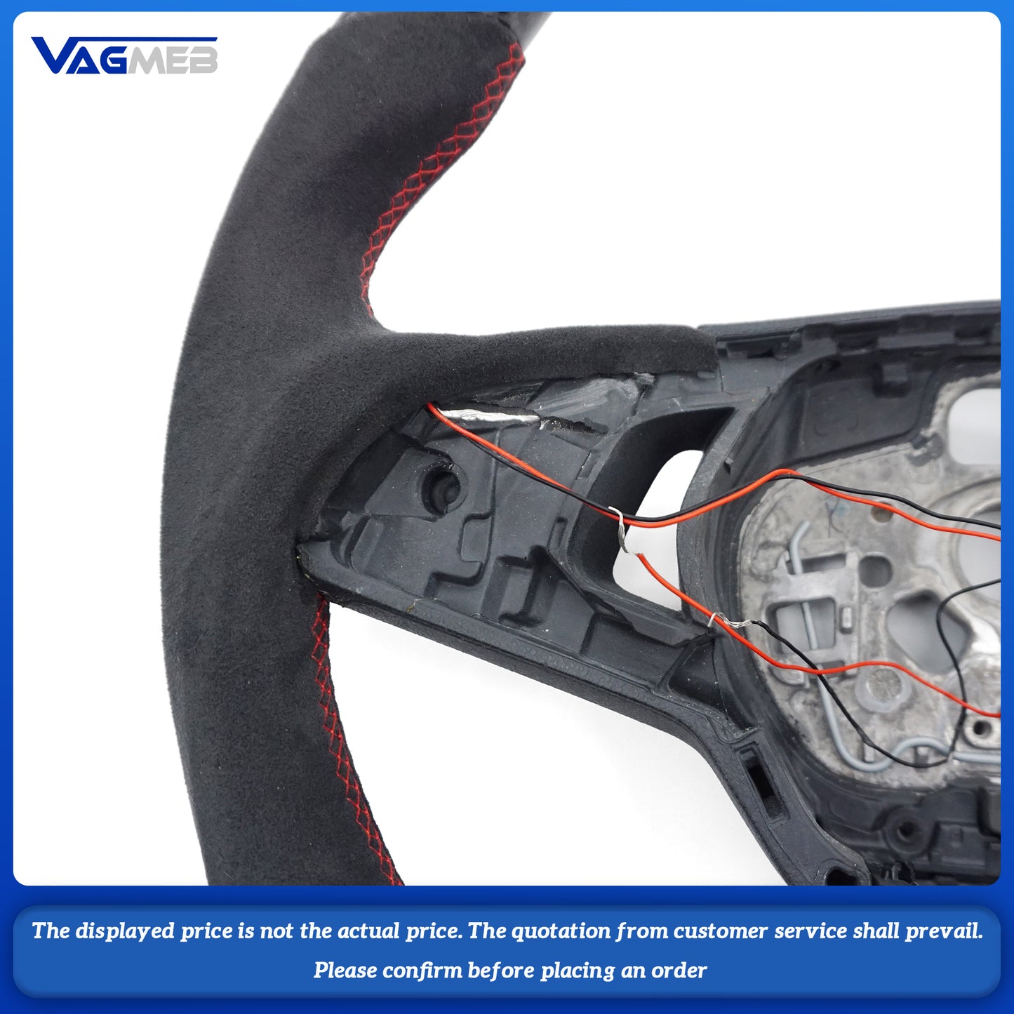 For Skoda Octavia carbon fiber semi-suede red steering wheel
