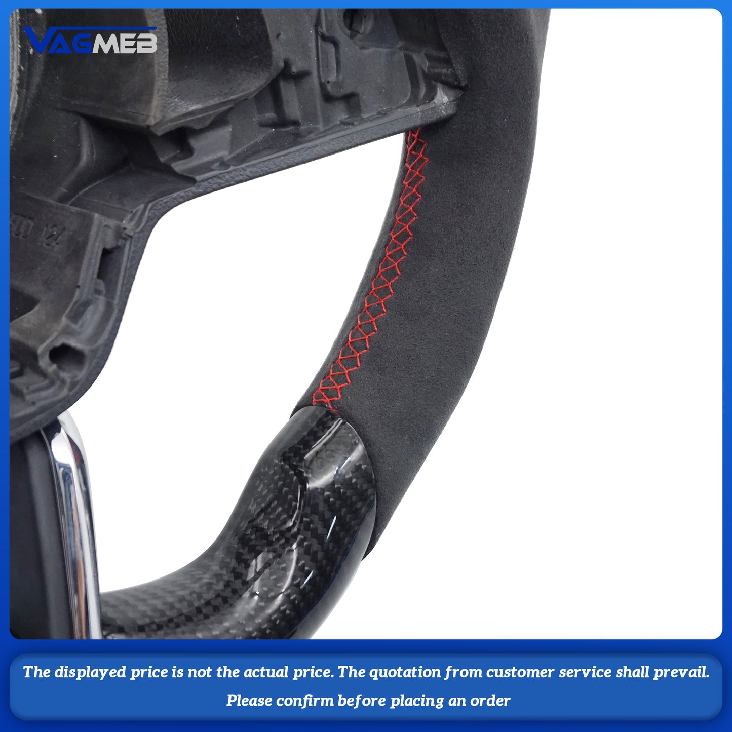 For Skoda Octavia carbon fiber semi-suede red steering wheel
